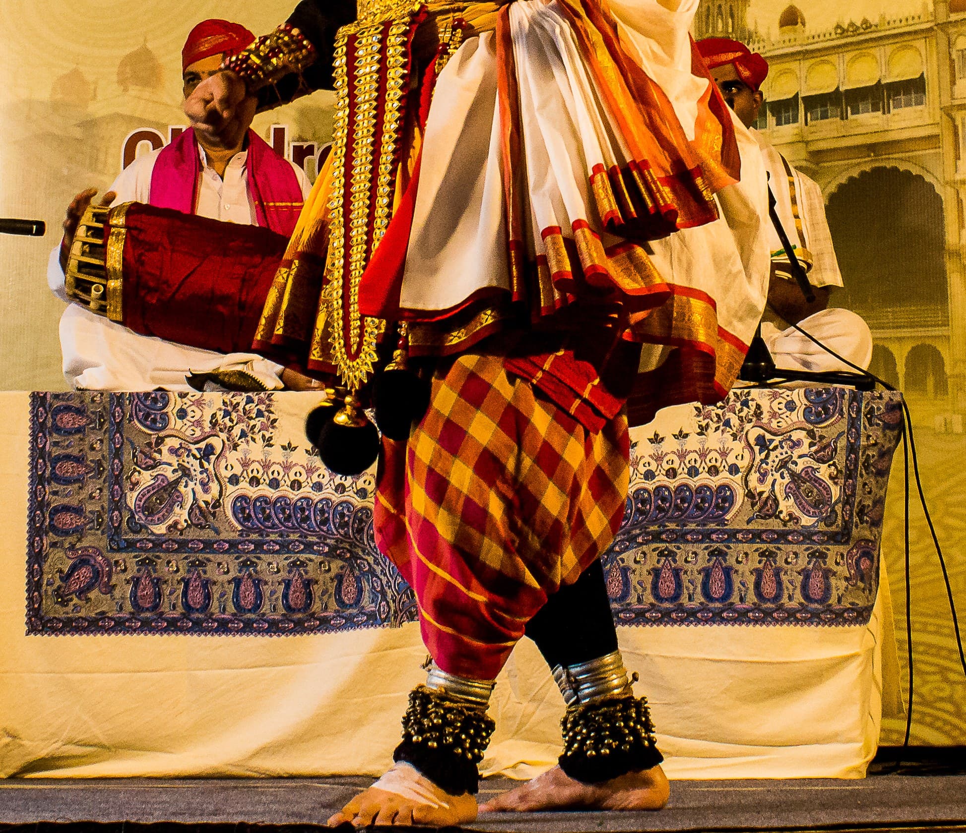 Close-up of a Badagutittu Yakshagana performer's costume and ornaments